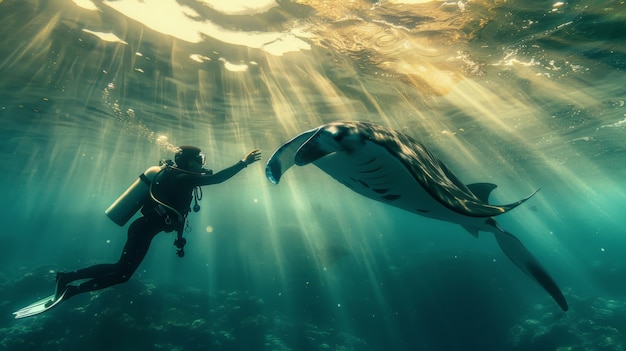 Kostenloses Foto ein realistischer manta-rai im meerwasser