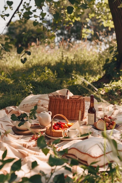 Kostenloses Foto ein träumiges picknick-stillleben