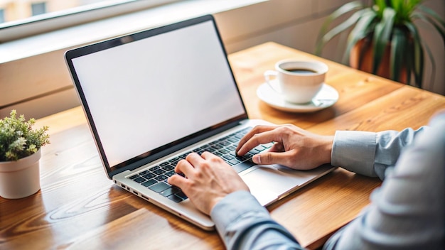 Kostenloses Foto eine person schreibt an einem laptop an einem café-tisch