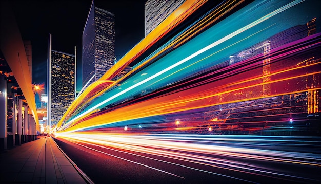 Kostenloses Foto eine straßenszene mit lichtspuren von den lichtern der stadt.