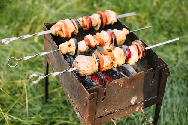 Kostenloses Foto fleisch auf grill in der natur