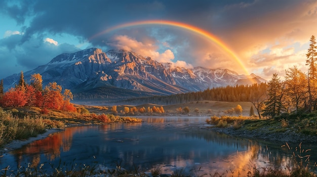 Fotorealistischer Regenbogen mit ländlicher Naturlandschaft