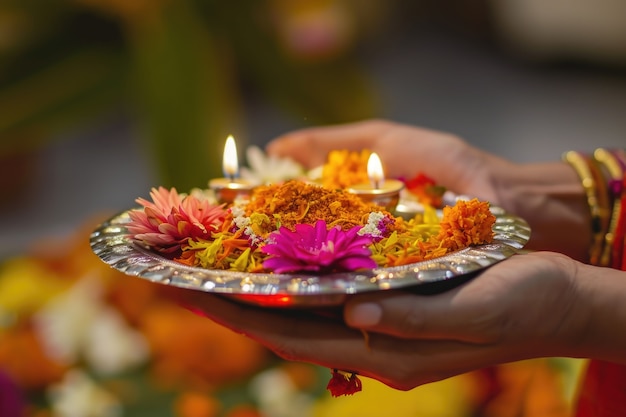 Kostenloses Foto hand hält navratri mit sehr detaillierter dekoration