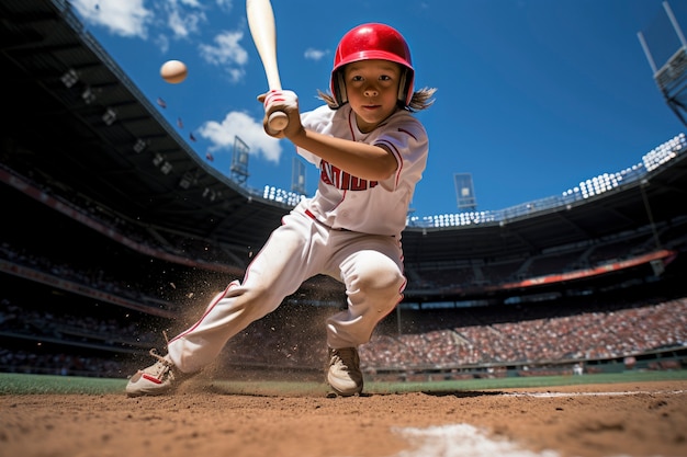 Junge Baseballspieler mit einem Schläger auf dem Feld