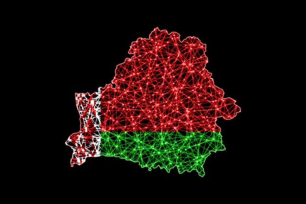 Kostenloses Foto karte von weißrussland, polygonale maschenlinienkarte, flaggenkarte