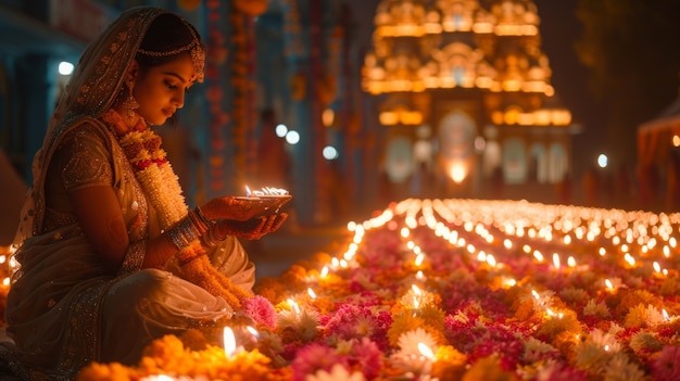 Kostenloses Foto lebendige farben porträt einer frau bei einer navratri-feier