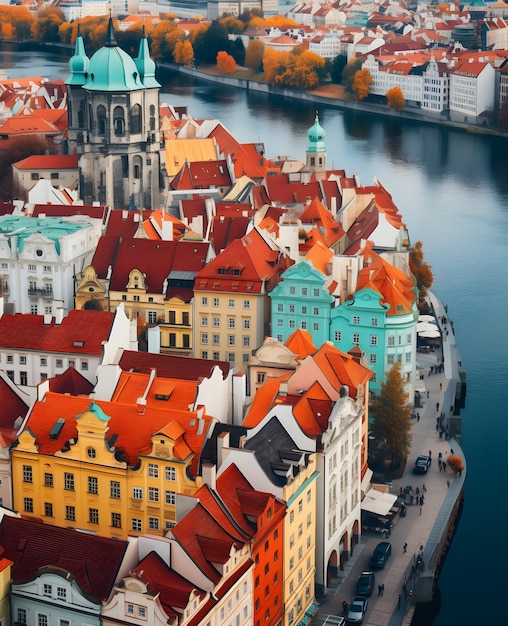 Kostenloses Foto luftaufnahme der stadt am wasser