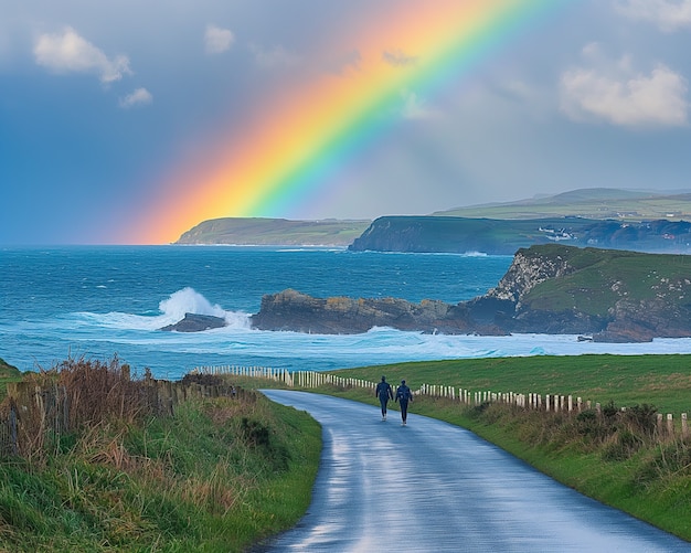 Kostenloses Foto regenbogen am ende einer straßenlandschaft