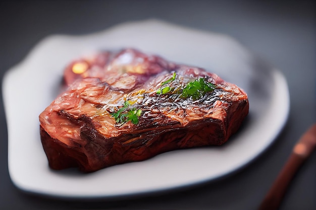 Kostenloses Foto saftige, mittelgroße rindfleisch-rippen-steak-schnitte in einer pfanne auf einem holzbrett mit kräutern, gewürzen und salz