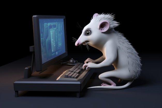 Kostenloses Foto schöne opossum mit computer