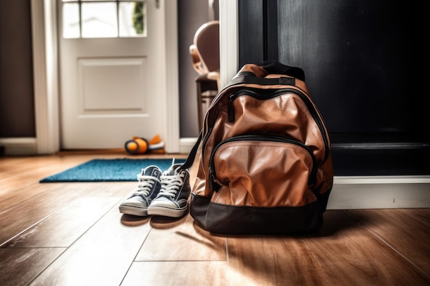 Kostenloses Foto schulrucksack auf dem boden ai generative