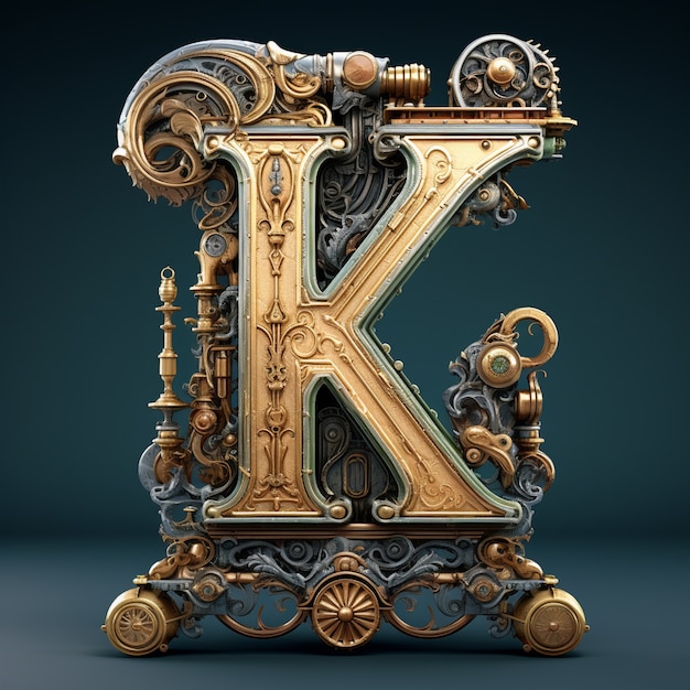 Kostenloses Foto sicht auf den 3d-buchstaben k mit steampunk-design