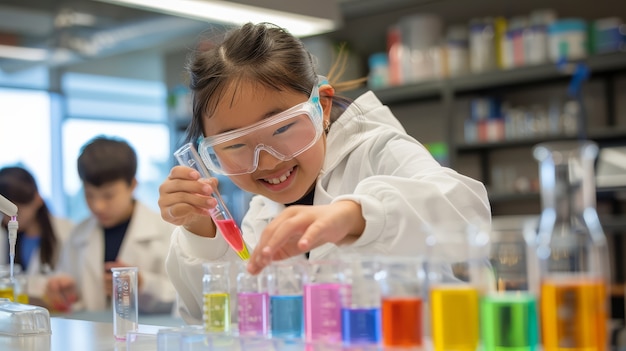 Kostenloses Foto sicht von kindern, die im labor für den wissenschaftstag lernen