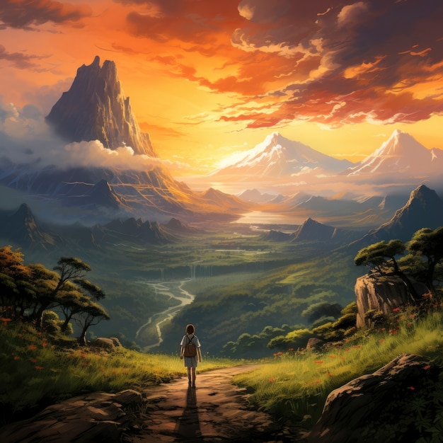 Szene im Fantasy-Stil mit Berglandschaft