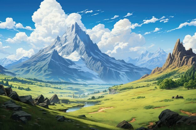 Szene im Fantasy-Stil mit Berglandschaft