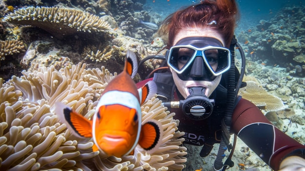 Kostenloses Foto unterwasserporträt eines tauchers, der die meereswelt erforscht