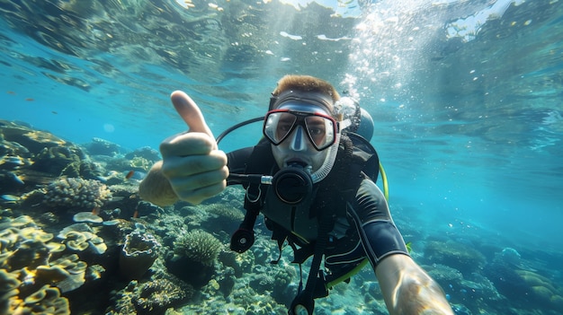 Kostenloses Foto unterwasserporträt eines tauchers, der die meereswelt erforscht