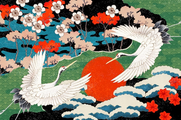 Kostenloses Foto vintage japanische kunstmusterillustration