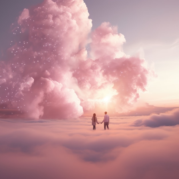 Kostenloses Foto wolken im fantasy-stil und paar