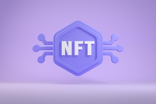 3D-Rendering Minimales Symbol NFT NonFungible Token Crypto Purple Pastel Backgrounds Illustration