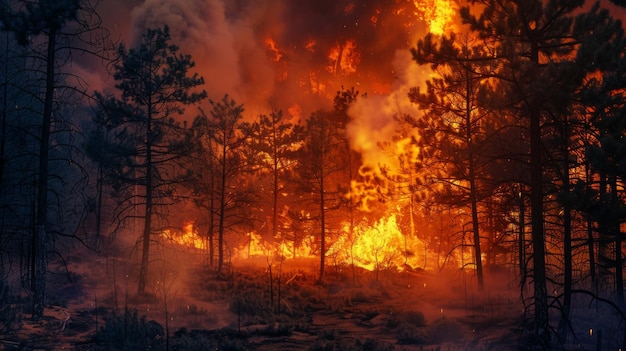 Foto a floresta envolvida em chamas