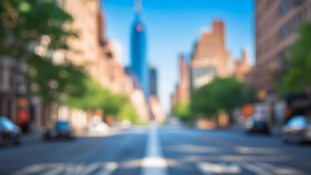 Foto abstrakte verschwommene städtische straßenstraße mit bäumen am tageslicht klaren himmel