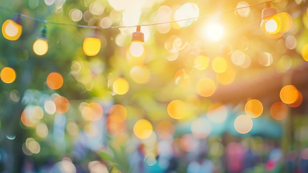 Foto abstraktes verschwommenes bild eines tagesfestes im garten mit bokeh für die hintergrundverwendung vintage-ton