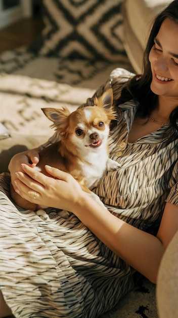 Adorável cão chihuahua com dono fêmea