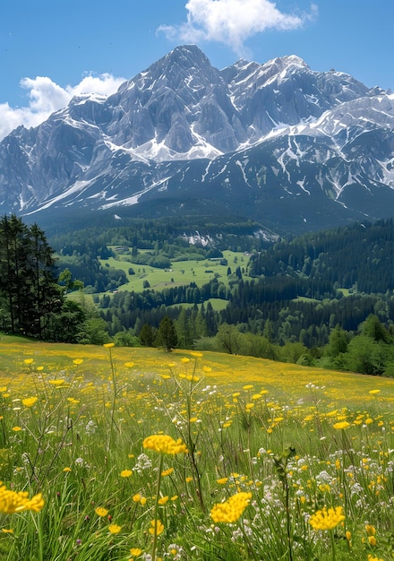 Foto alpenwiese mit blick auf die berge