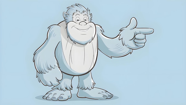 Foto amigável personagem de desenho animado yeti apontando