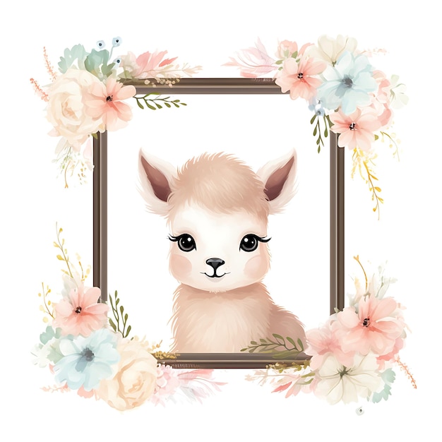 Animais Quadro de Fluffy Baby Lama Projetado na Forma do Fluf 2D design criativo bonito