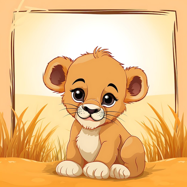 Animals Frame of Adorable Lion Cub in the Likeness of an Endearing L 2D cute creative design