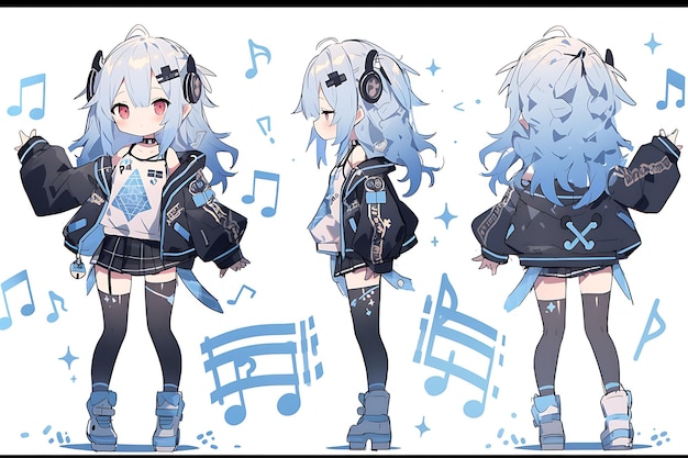 Anime Girl Charakter Design Turnaround Sheet Niedliches Anime-Charakter-Modell im Kawaii-Modestil