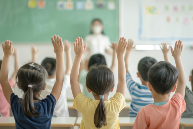 Foto aprendizagem em ação alunos felizes na sala de aula ia gerativa