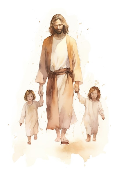 Foto aquarell jesus christus mit kindern