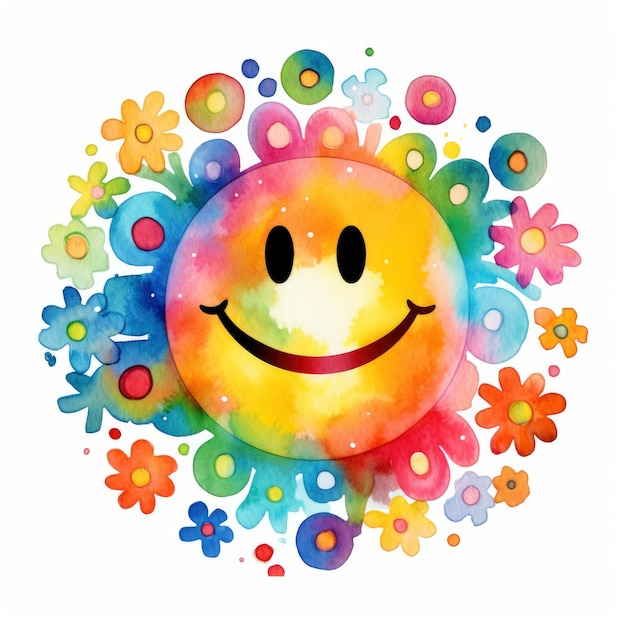 Aquarell-Retro-Groovy-Smiley-Clipart für das Gesicht