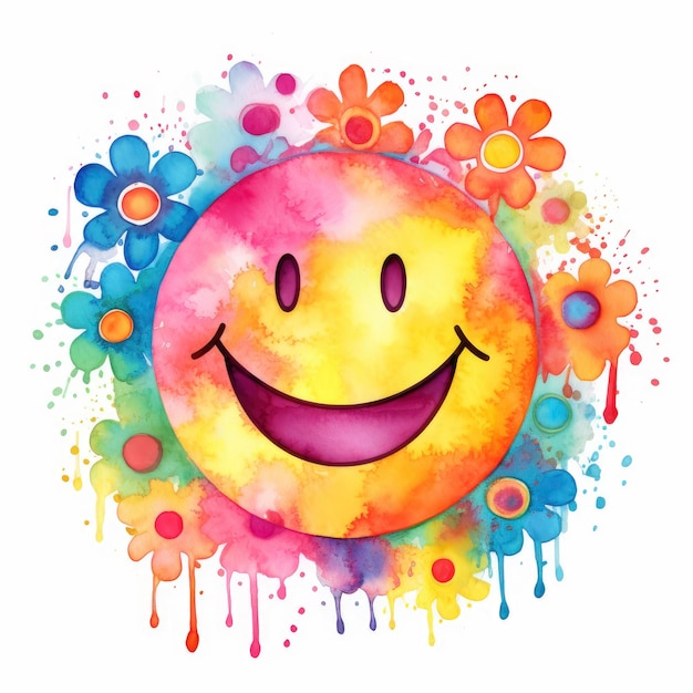 Aquarell-Retro-Groovy-Smiley-Clipart für das Gesicht