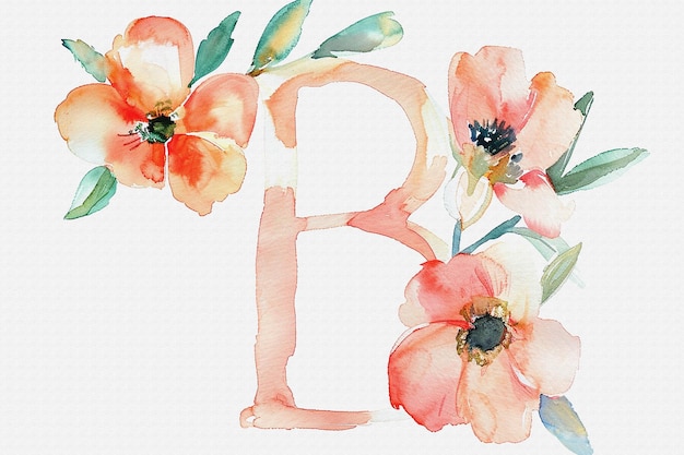 Foto aquarellmalerei von blumen mit dem buchstaben b