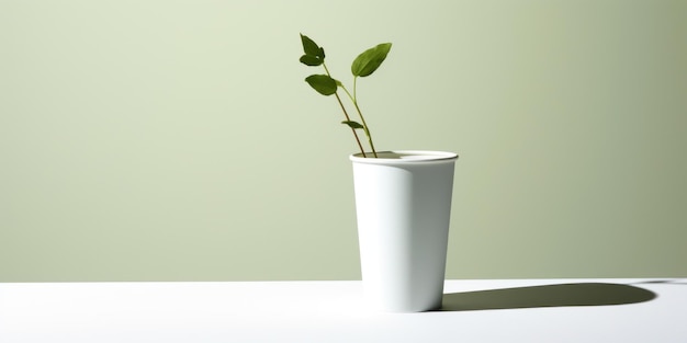 Foto arbusto crescendo em copo branco descartável planta verde única em copo de papel agricultura sustentável