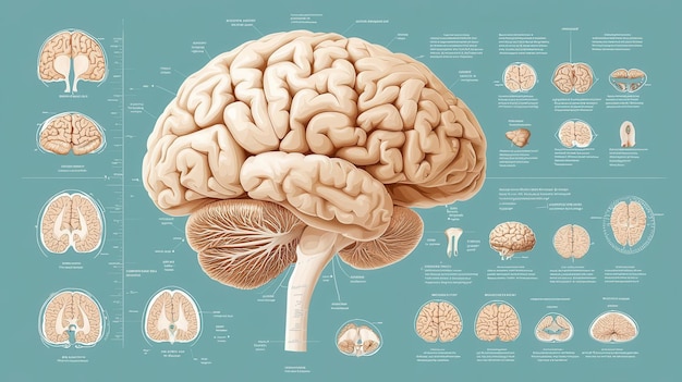 Foto atlas cerebral com regiões rotuladas anatomia detalhada ilustração isométrica 3d