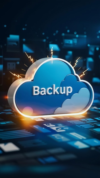 Foto backup-knopf-konzept für die online-datei-speicherung in der cloud