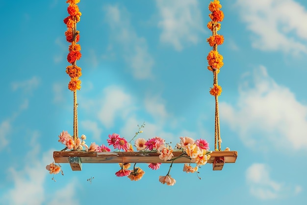 balanços decorativos jhula adornados com flores fundo de ilustração indiana