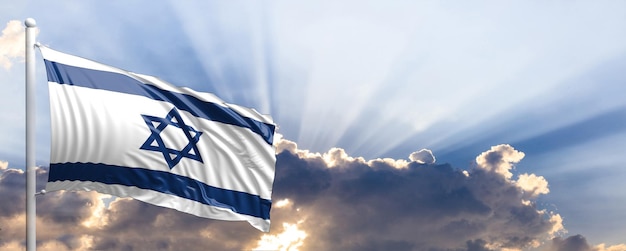 Bandeira de Israel na ilustração 3d do céu azul