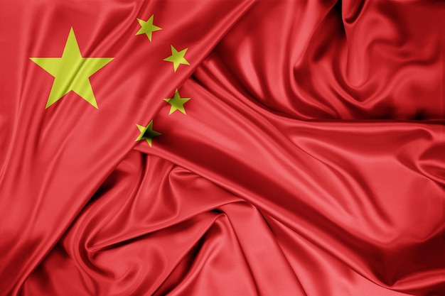 Bandeira nacional da China içada ao ar livre Celebração do Dia da China renderização em 3D