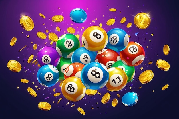 Foto banner de bingo bolas de jogo de loteria 3d flutuantes promoção de eventos de jogos de loteria com moedas de ouro