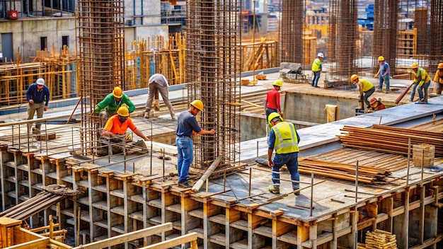 Bauarbeiter bauen ein Gebäude