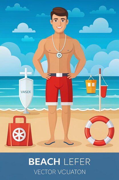 Foto beach lifeguard vector flat style wachsamkeit