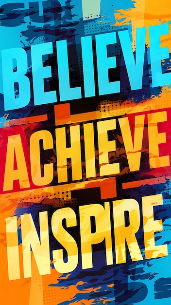 Foto believe achieve inspire farbenfroher hintergrund und text t-shirt-design motivationszitate illustrationen typografie