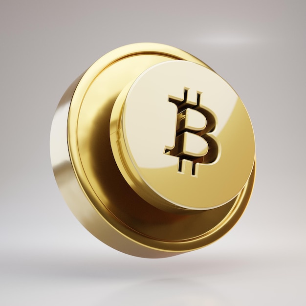 Bitcoin-Kryptowährungsmünze. Gold 3d gerenderte Münze mit Bitcoin-Symbol auf weißem Hintergrund.