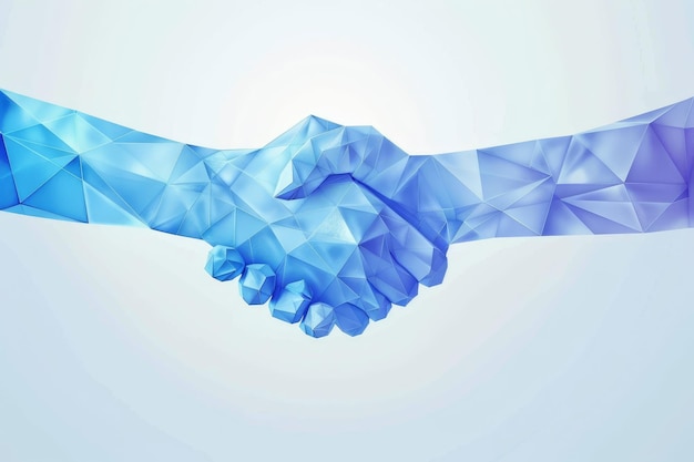 Foto blue low poly conectivity handshake essência de parcerias e colaborações profissionais